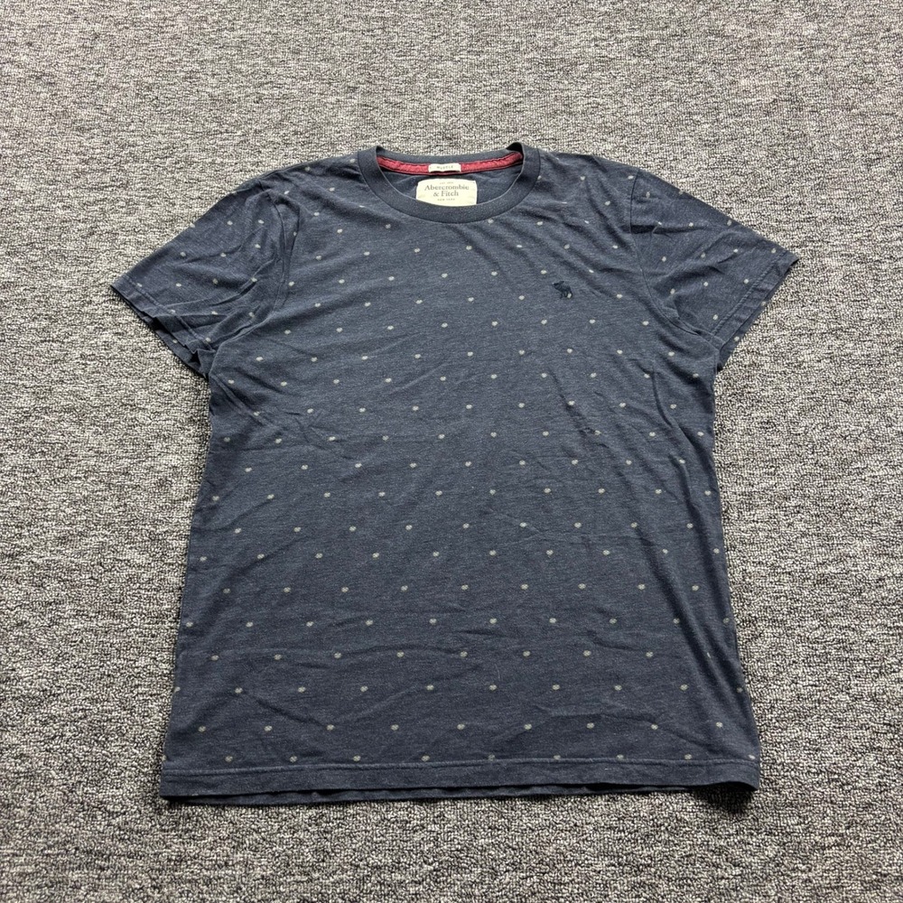Y2K 2000s Abercrombie & Fitch Muscle Fit Polka Dot Navy Blue T-Shirt Mens XL